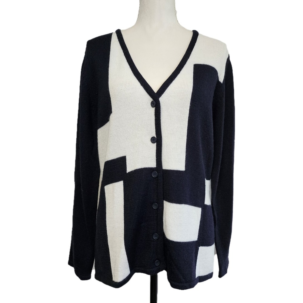 NWT Vintage 90s Reflections Black & White Color Block Cardigan Size L Retro
